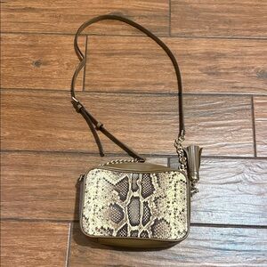 Michael Kors Tan and Brown Snake Print Crossbody Bag